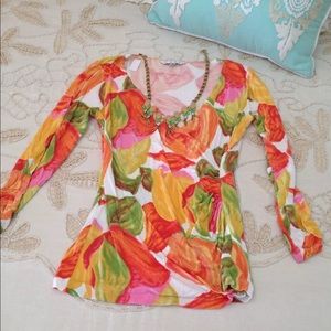 CAbi Multicolor Floral Blouse
